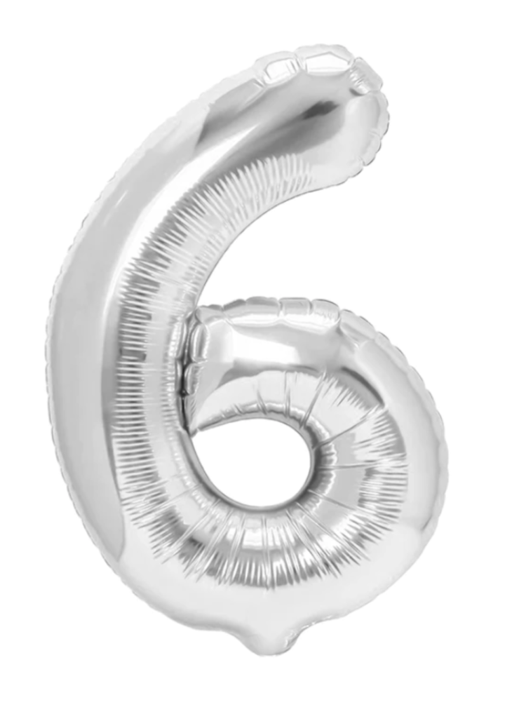 Balon cyfra "6" srebrna 100cm